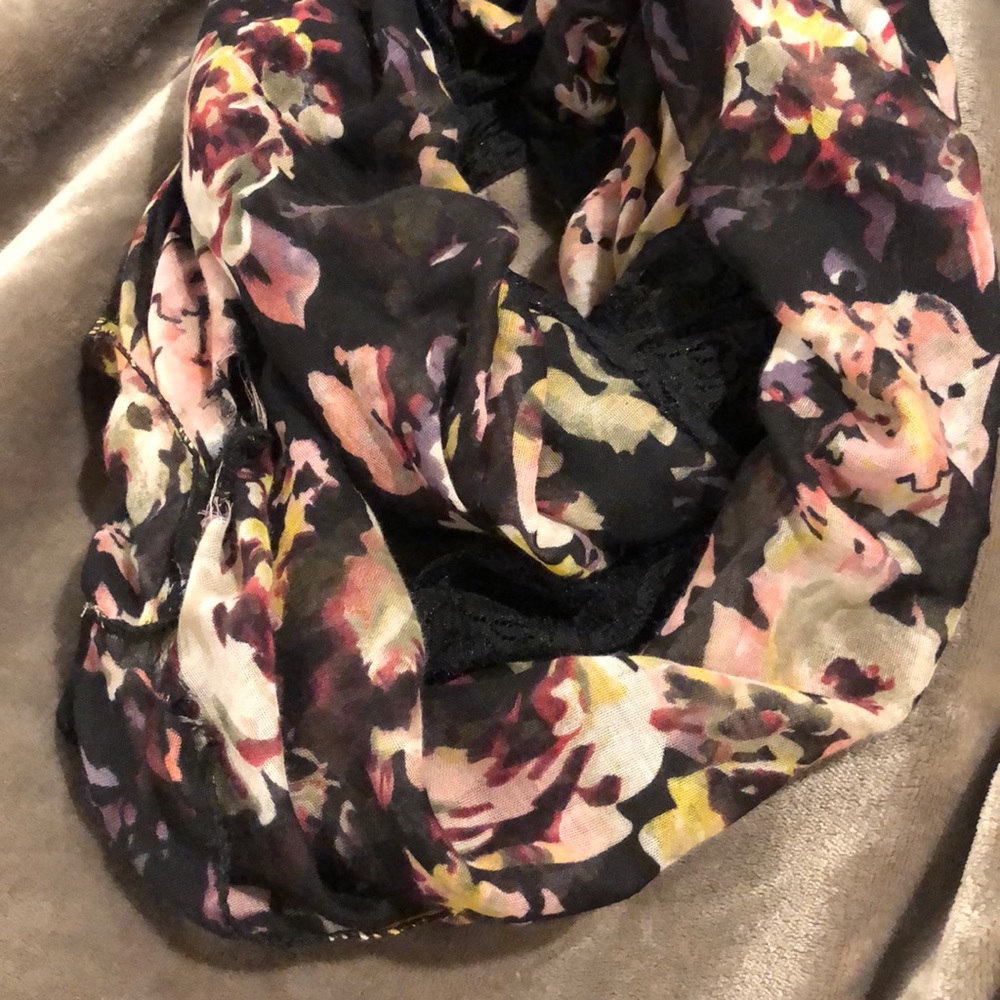 Floral and Black Lace Infinity Scarf